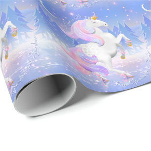 Unicorn Princess Frozen Lake Scene , gepersonalise Cadeaupapier