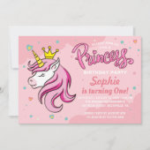Unicorn Princess Girl Kinder Baby Birthday Party Kaart (Voorkant)