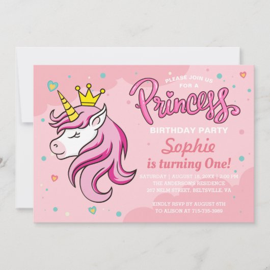 Unicorn Princess Girl Kinder Baby Birthday Party Kaart (Voorkant)