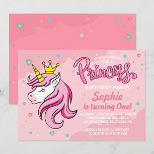 Unicorn Princess Girl Kinder Baby Birthday Party Kaart