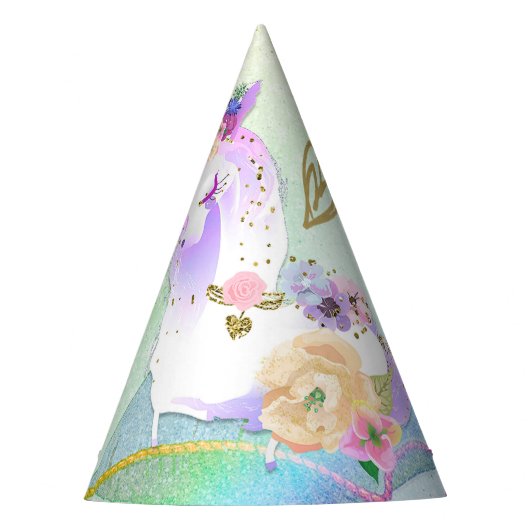 Unicorn Princess Iridescent Rainbow Pastel Party Feesthoedjes (Voorkant)