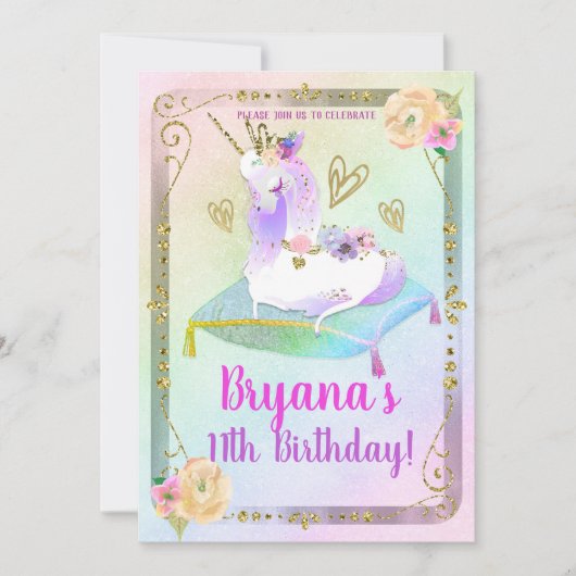 Unicorn Princess Iridescent Rainbow Pastel Party Kaart (Voorkant)