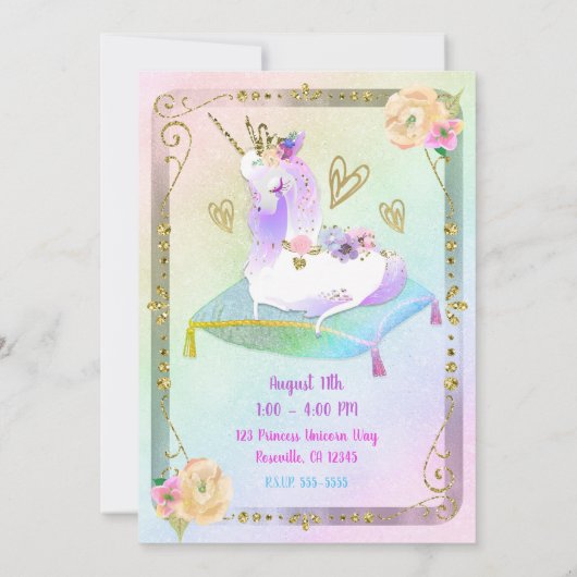 Unicorn Princess Iridescent Rainbow Pastel Party Kaart (Achterkant)