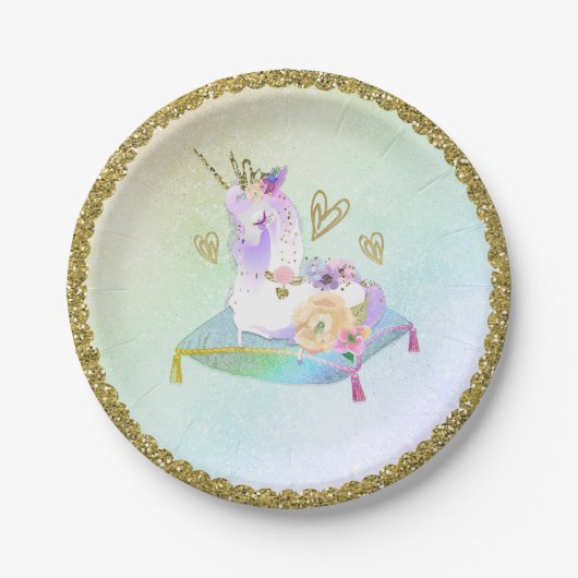 Unicorn Princess Iridescent Rainbow Pastel Party Papieren Bordje (Voorkant)