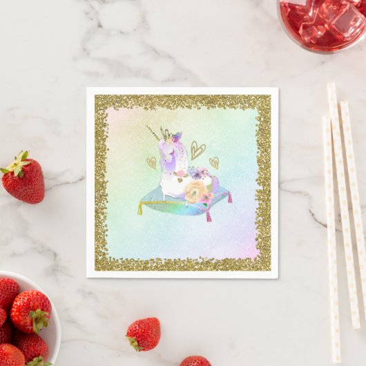 Unicorn Princess Iridescent Rainbow Pastel Party Servet (Insitu)