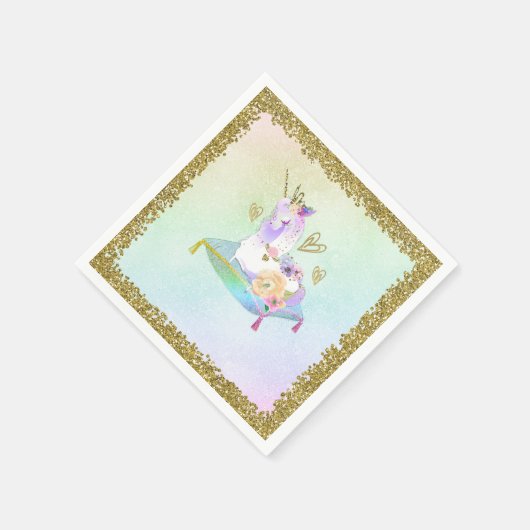 Unicorn Princess Iridescent Rainbow Pastel Party Servet (Hoek)