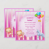 Unicorn, Princess Kat & Balloons Party Invites Kaart (Voorkant / Achterkant)