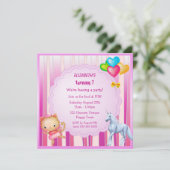 Unicorn, Princess Kat & Balloons Party Invites Kaart (Staand voorkant)