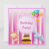 Unicorn, Princess Kat & Balloons Party Invites Kaart (Achterkant)
