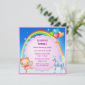 Unicorn, Princess Kat & Rainbow Party Invites Kaart (Staand voorkant)