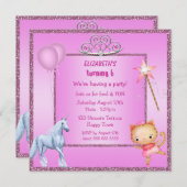 Unicorn, Princess Kat, Tiara & Glitter Invites Kaart (Voorkant / Achterkant)