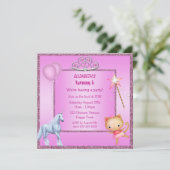 Unicorn, Princess Kat, Tiara & Glitter Invites Kaart (Staand voorkant)
