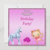 Unicorn, Princess Kat, Tiara & Glitter Invites Kaart (Achterkant)