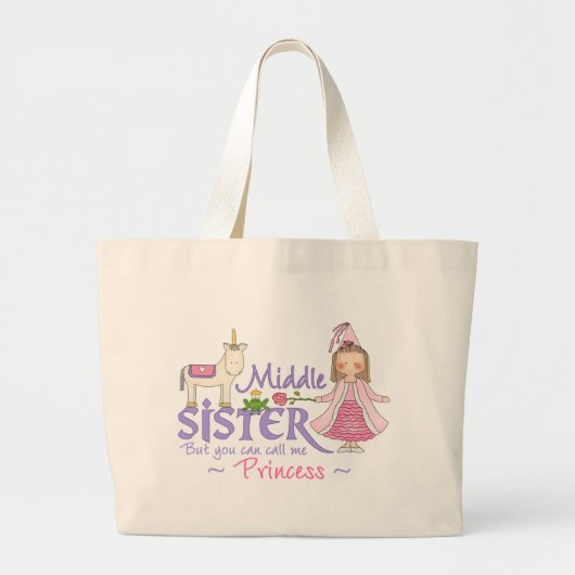 Unicorn Princess Middle Sister Grote Tote Bag (Voorkant)
