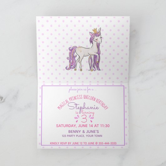 Unicorn Princess Modern Girly Waterverf Birthday (Binnen)