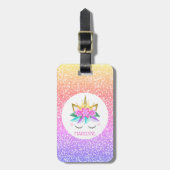 Unicorn Princess Rainbow Glitter Persoonlijke naam Bagagelabel (Voorkant verticaal)