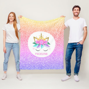 Unicorn Princess Rainbow Glitter Persoonlijke naam Fleece Deken