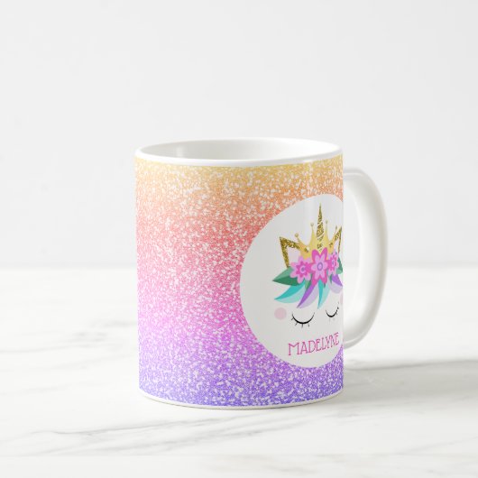 Unicorn Princess Rainbow Glitter Persoonlijke naam Koffiemok (Voorkant rechts)