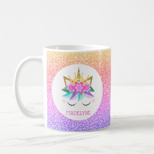 Unicorn Princess Rainbow Glitter Persoonlijke naam Koffiemok (Links)
