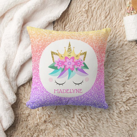 Unicorn Princess Rainbow Glitter Persoonlijke naam Kussen (Deken)