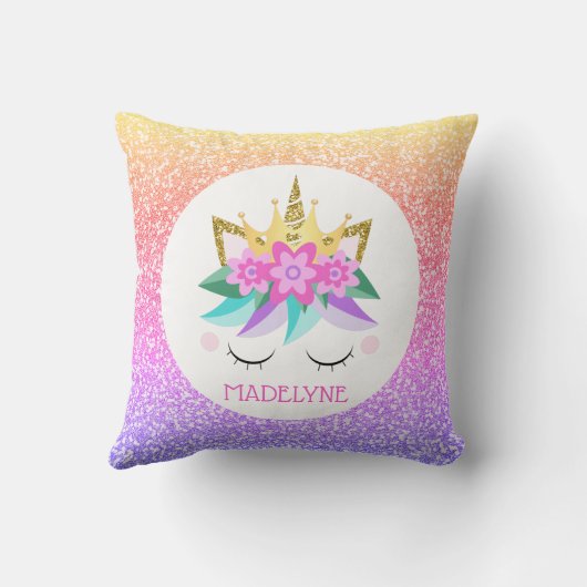 Unicorn Princess Rainbow Glitter Persoonlijke naam Kussen (Achterkant)