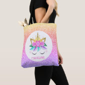 Unicorn Princess Rainbow Glitter Persoonlijke naam Tote Bag (Dichtbij)