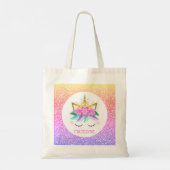 Unicorn Princess Rainbow Glitter Persoonlijke naam Tote Bag (Achterkant)