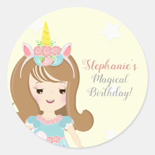 Unicorn Princess Ronde Sticker (Voorkant)