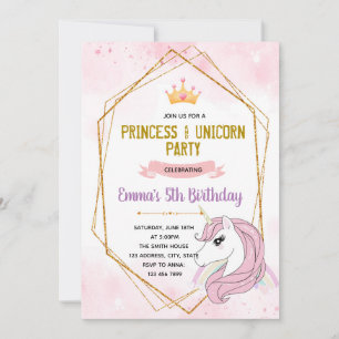 Unicorn princess verjaardagsuitnodiging feestdagenkaart