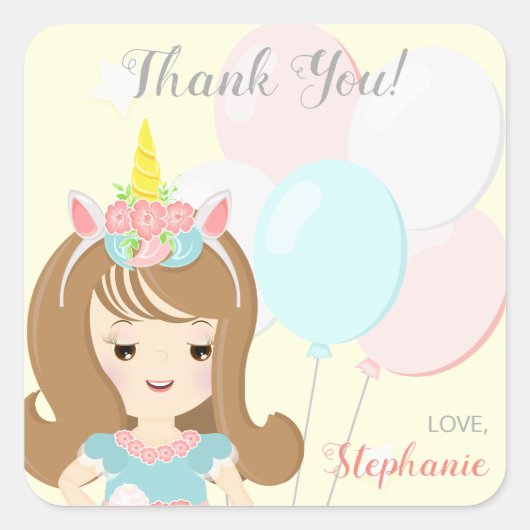 Unicorn Princess Vierkante Sticker (Voorkant)
