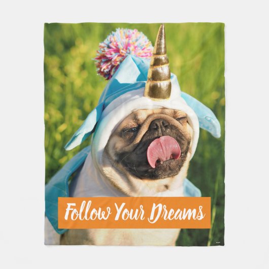 Unicorn Pug Fleece Deken (Voorkant)