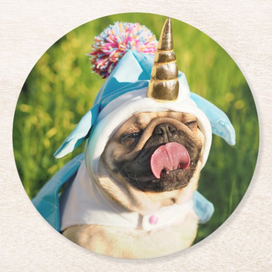 Unicorn Pug Ronde Kartonnen Onderzetter (Voorkant)