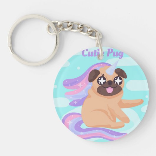 Unicorn Pug Sleutelhanger (Voorkant)