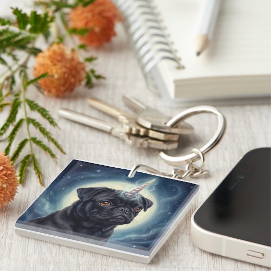 Unicorn Pug Sleutelhanger (Voorkant Rechts)