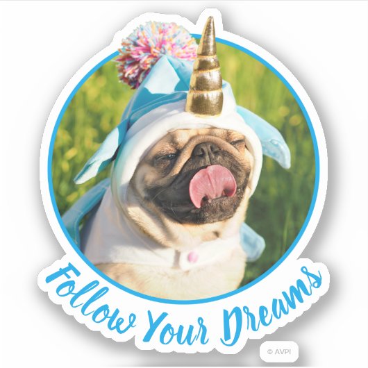 Unicorn Pug Sticker (Voorkant)