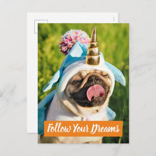 Unicorn Pug Uitnodiging Briefkaart (Voorkant / Achterkant)