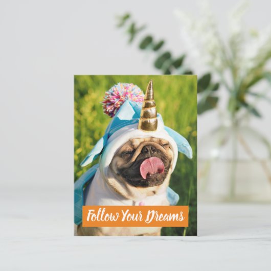 Unicorn Pug Uitnodiging Briefkaart (Staand voorkant)