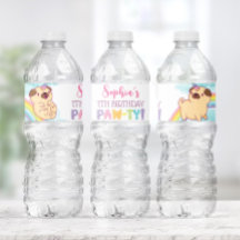 Unicorn Pug Water Fles Labels, Pug Birthday