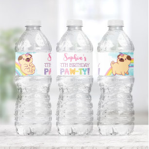 Unicorn Pug Water Fles Labels, Pug Birthday Waterfles Etiket