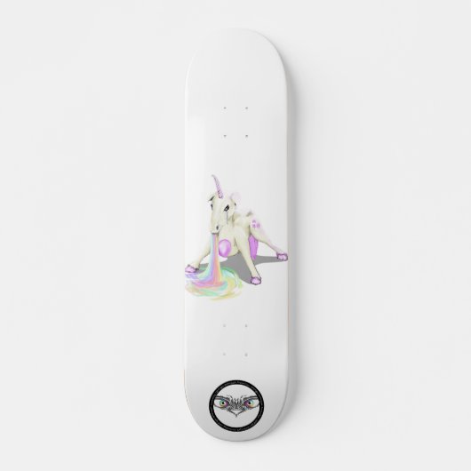 Unicorn puking regenboogster paarse sterren persoonlijk skateboard (Voorkant)