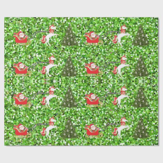 Unicorn Pulling Santa's Slaapse kerstbomen Cadeaupapier (Vlak)