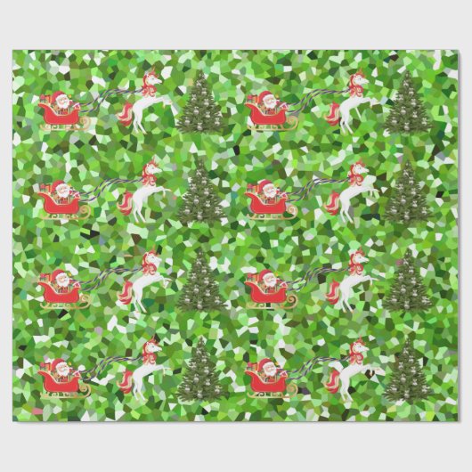 Unicorn Pulling Santa's Slaapse kerstcadeaus Cadeaupapier (Vlak)