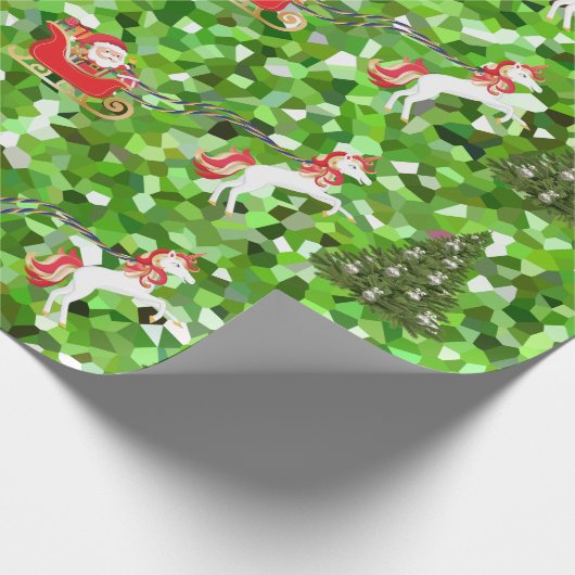 Unicorn Pulling Santa's Slaapse kerstcadeaus Cadeaupapier (Hoek)