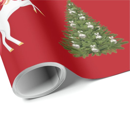 Unicorn Pulling Santa's Slaapse kerstcadeaus Cadeaupapier (Rol Hoek)