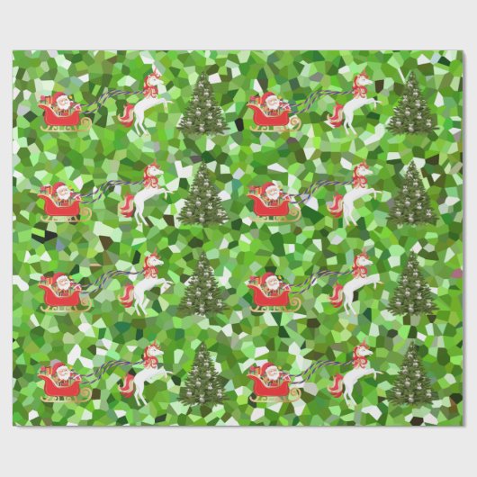 Unicorn Pulling Santa's Slaapse kerstcadeaus Cadeaupapier (Vlak)