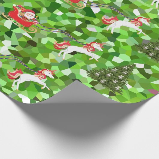 Unicorn Pulling Santa's Slaapse kerstcadeaus Cadeaupapier (Hoek)