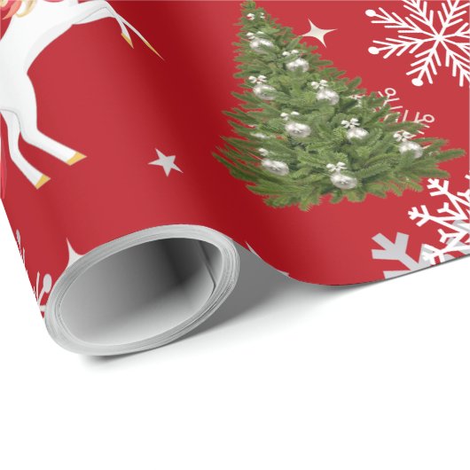 Unicorn Pulling Santa's Sleigh Snow Personalized  Cadeaupapier (Rol Hoek)