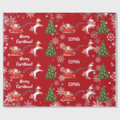 Unicorn Pulling Santa's Sleigh Snow Personalized  Cadeaupapier (Vlak)