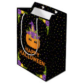 Unicorn Pumpkin Floral Happy Halloween Black Mediu Medium Cadeauzakje (Achterkant Gekanteld)