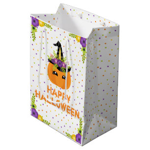 Unicorn Pumpkin Floral Happy Halloween White Mediu Medium Cadeauzakje